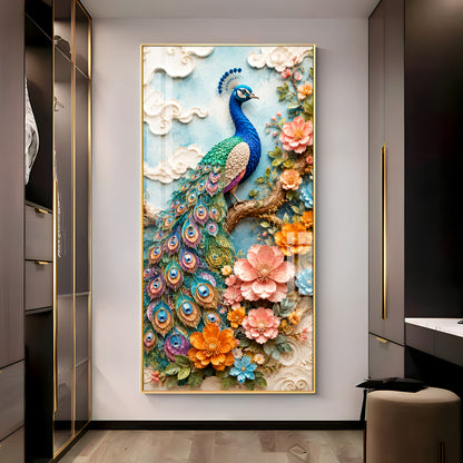 Majestic Peacock & Floral Premium Acrylic Vertical Wall Art