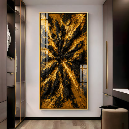 Abstract Textured Black & Gold Burst Premium Acrylic Vertical Wall Art