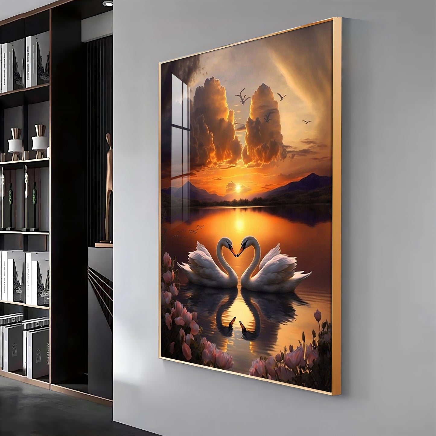 Romantic Swan Pair Premium Acrylic Vertical Wall Art