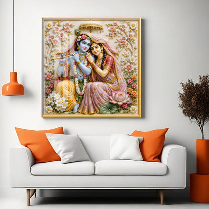 Radha Krishna Floral Premium Acrylic Square Wall Art