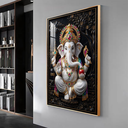 Hindu Lord Ganpati Ji Premium Acrylic Vertical Wall Art
