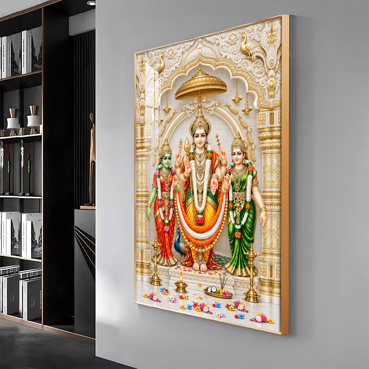 Divine Murugan Valli Deivanai Subramanya Swamy Premium Acrylic Vertical Wall Art
