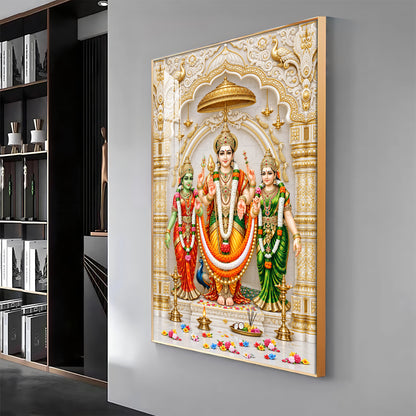 Divine Murugan Valli Deivanai Subramanya Swamy Premium Acrylic Vertical Wall Art