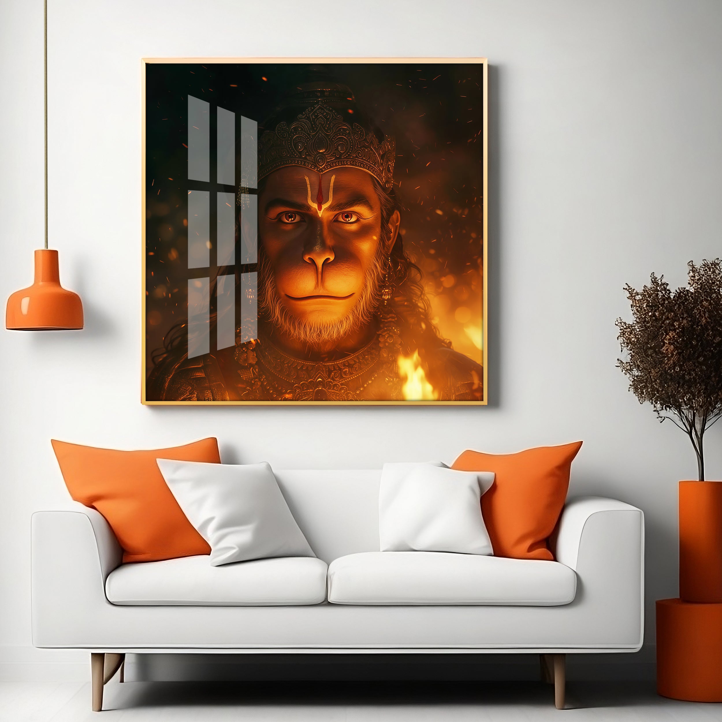 Lord Hanuman Face Premium Acrylic Square Wall Art