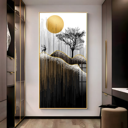 Gold Moon Stylized Black Tree Premium Acrylic Vertical Wall Art