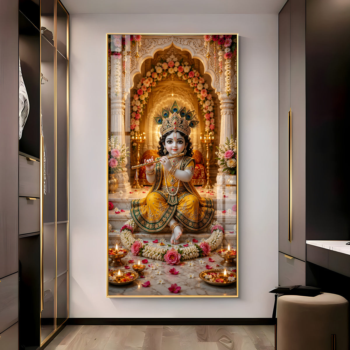 Divine Little Bal Krishna Premium Acrylic Vertical Wall Art
