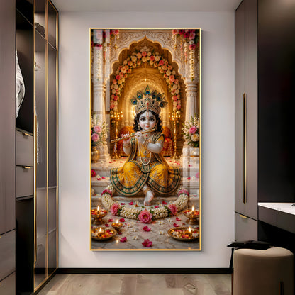Divine Little Bal Krishna Premium Acrylic Vertical Wall Art