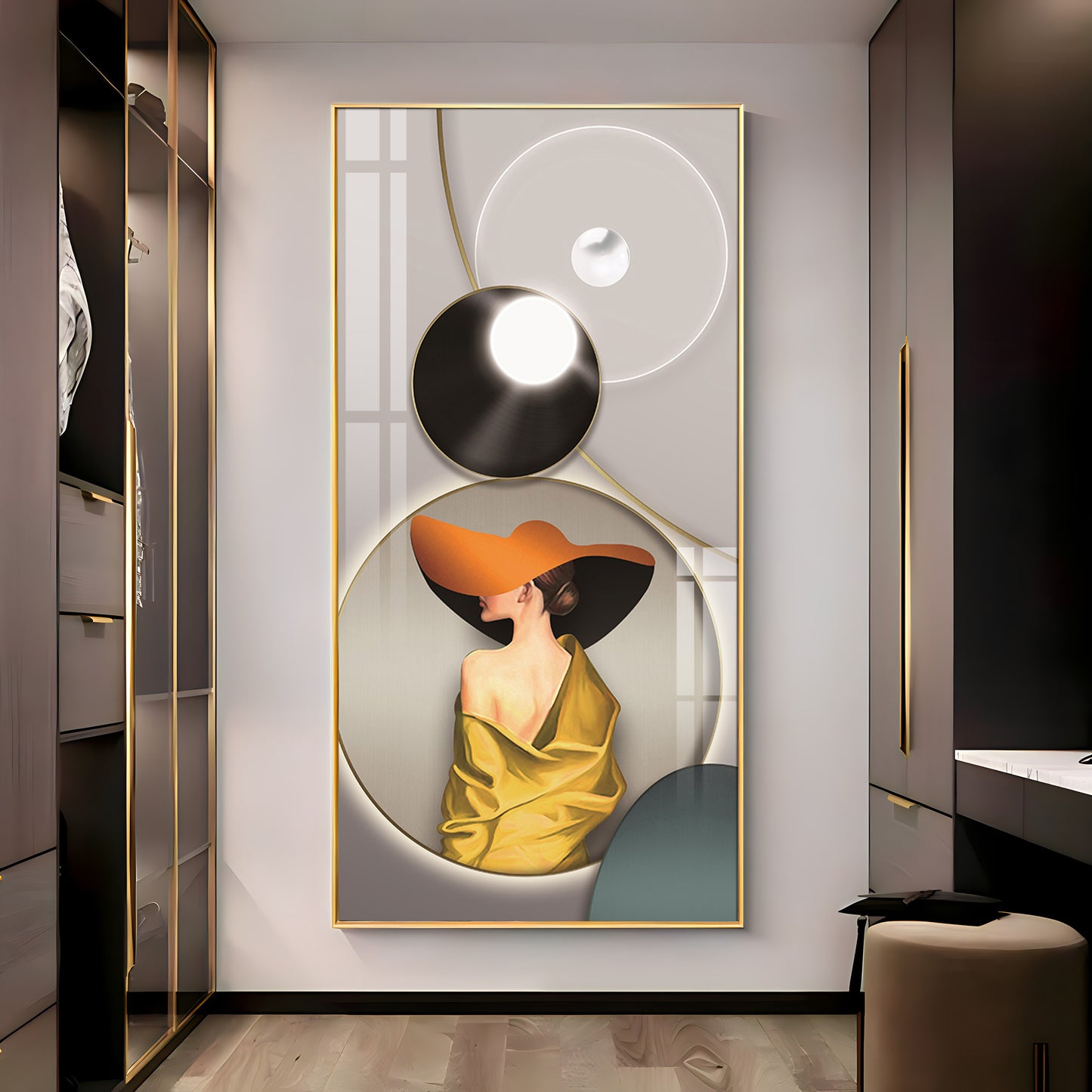 Modern Girl With Orange Hat Premium Acrylic Vertical Wall Art