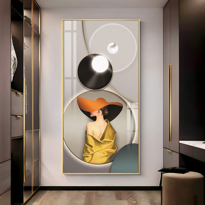 Modern Girl With Orange Hat Premium Acrylic Vertical Wall Art