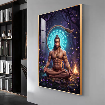 Lord Hanuman In Deep Meditation Premium Acrylic Vertical Wall Art