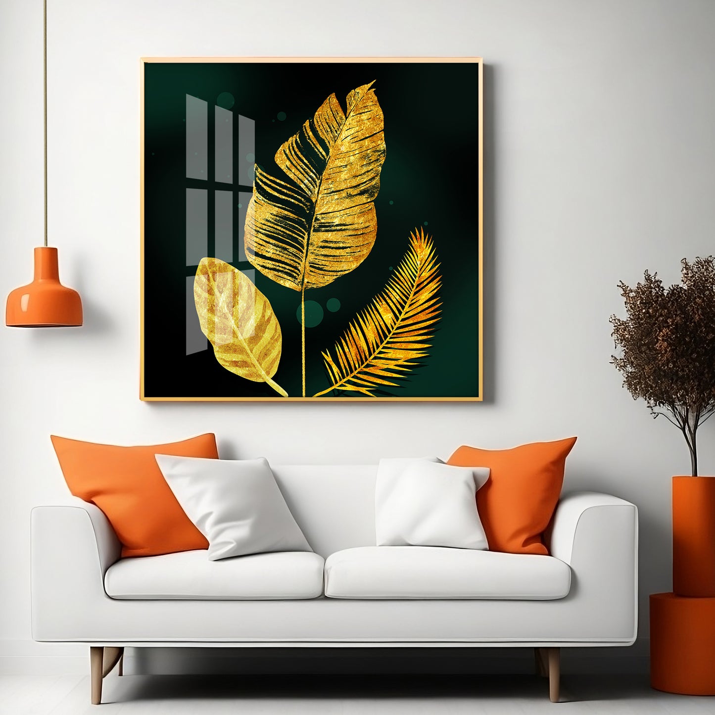 Luxury Golden Leaves Premium Acrylic Square Wall Art