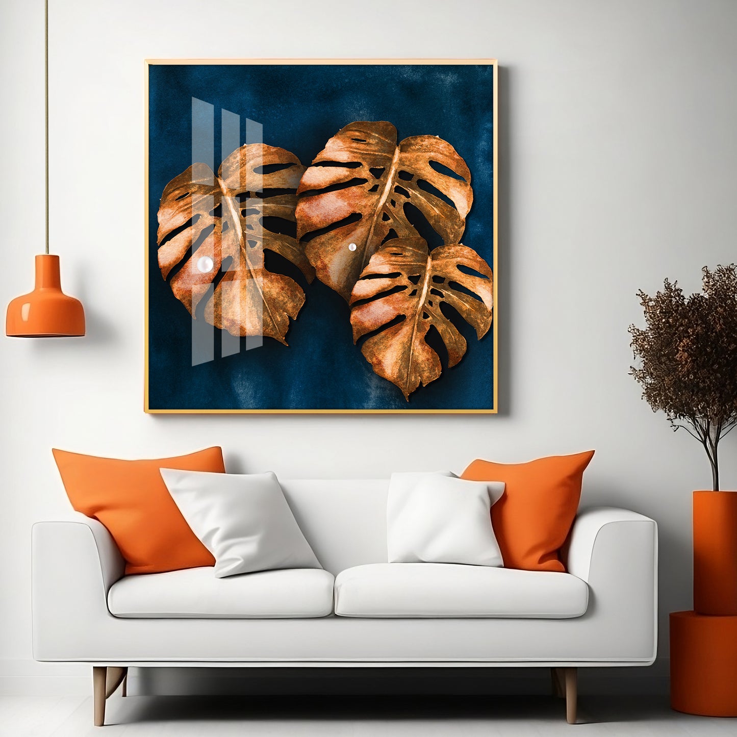 Brown Monstera Leaf Premium Acrylic Square Wall Art