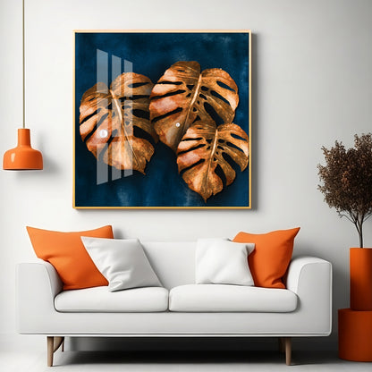 Brown Monstera Leaf Premium Acrylic Square Wall Art