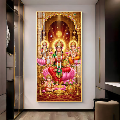 Maa Laxmi, Saraswati and Ganesh Ji Premium Acrylic Vertical Wall Art