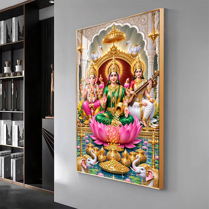 Maa Laxmi Ji, Maa Saraswati & Ganesh Ji Premium Acrylic Vertical Wall Art