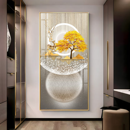 Golden Tree Nature's Embrace Premium Acrylic Vertical Wall Art