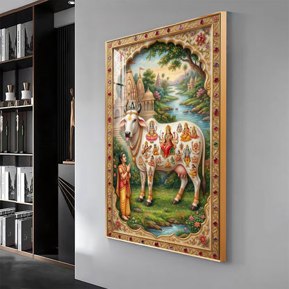 Kamdhenu Gau Mata Premium Acrylic Vertical Wall Art