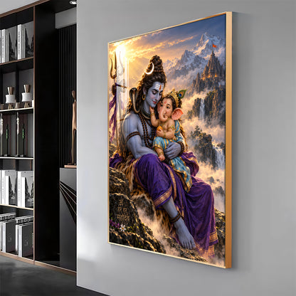 Lord Shiva holding Ganesha Premium Acrylic Vertical Wall Art