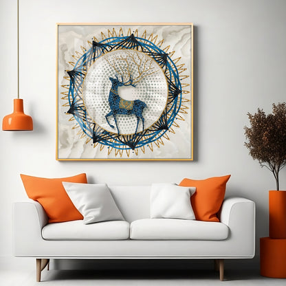 Blue Deer With White Background Premium Acrylic Square Wall Art