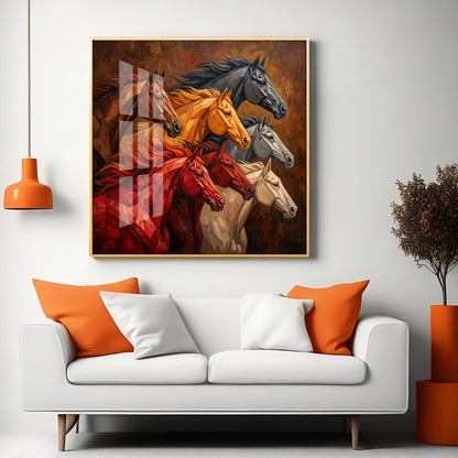 Seven Horses Premium Acrylic Square Wall Art