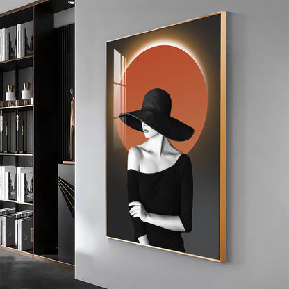 Glow Of Modern Girl In Hat Premium Acrylic Vertical Wall Art
