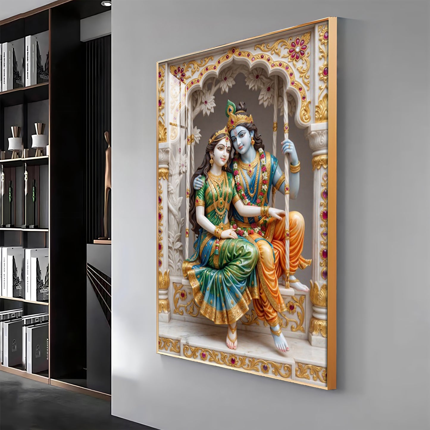 Sri Radha Krishna Blessing Premium Acrylic Vertical Wall Art