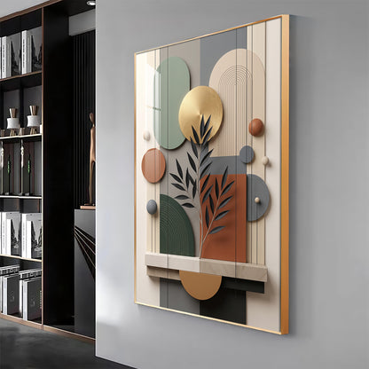 Modern Geometric Abstract with Gold Disc Premium Acrylic Vertical Wall Art
