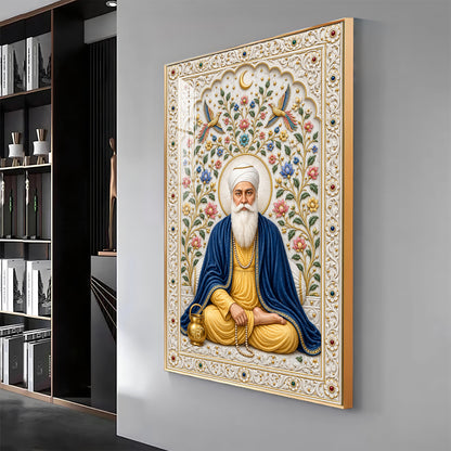 Guru Nanak Devji Blue Shawl Premium Acrylic Vertical Wall Art