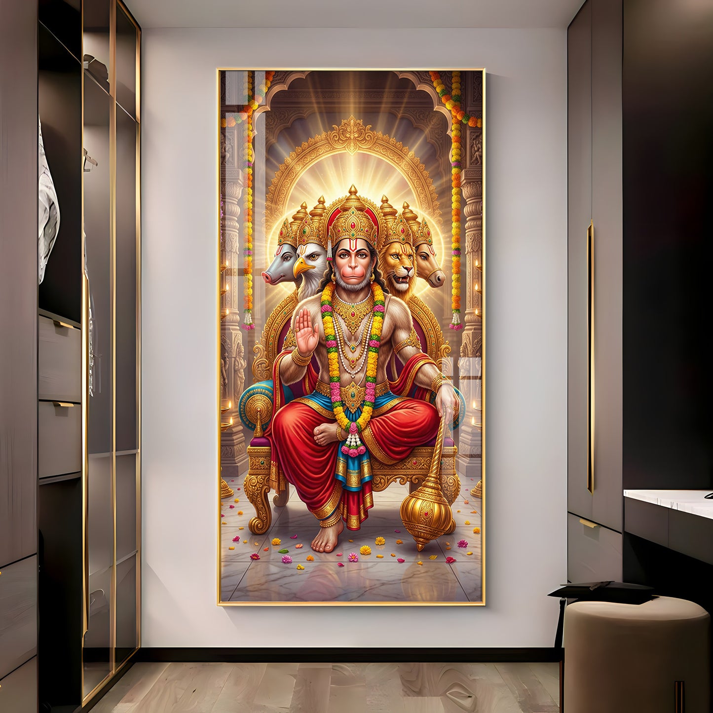 Divine Panchmukhi Hanuman Ji Essence Premium Acrylic Vertical Wall Art