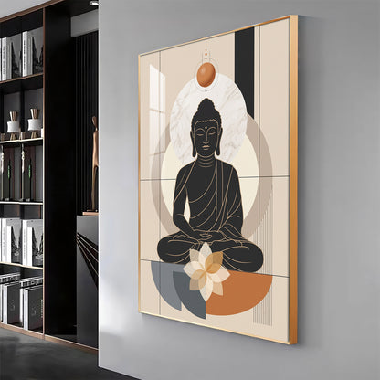 Minimal Black Buddha & Lotus Premium Acrylic Vertical Wall Art