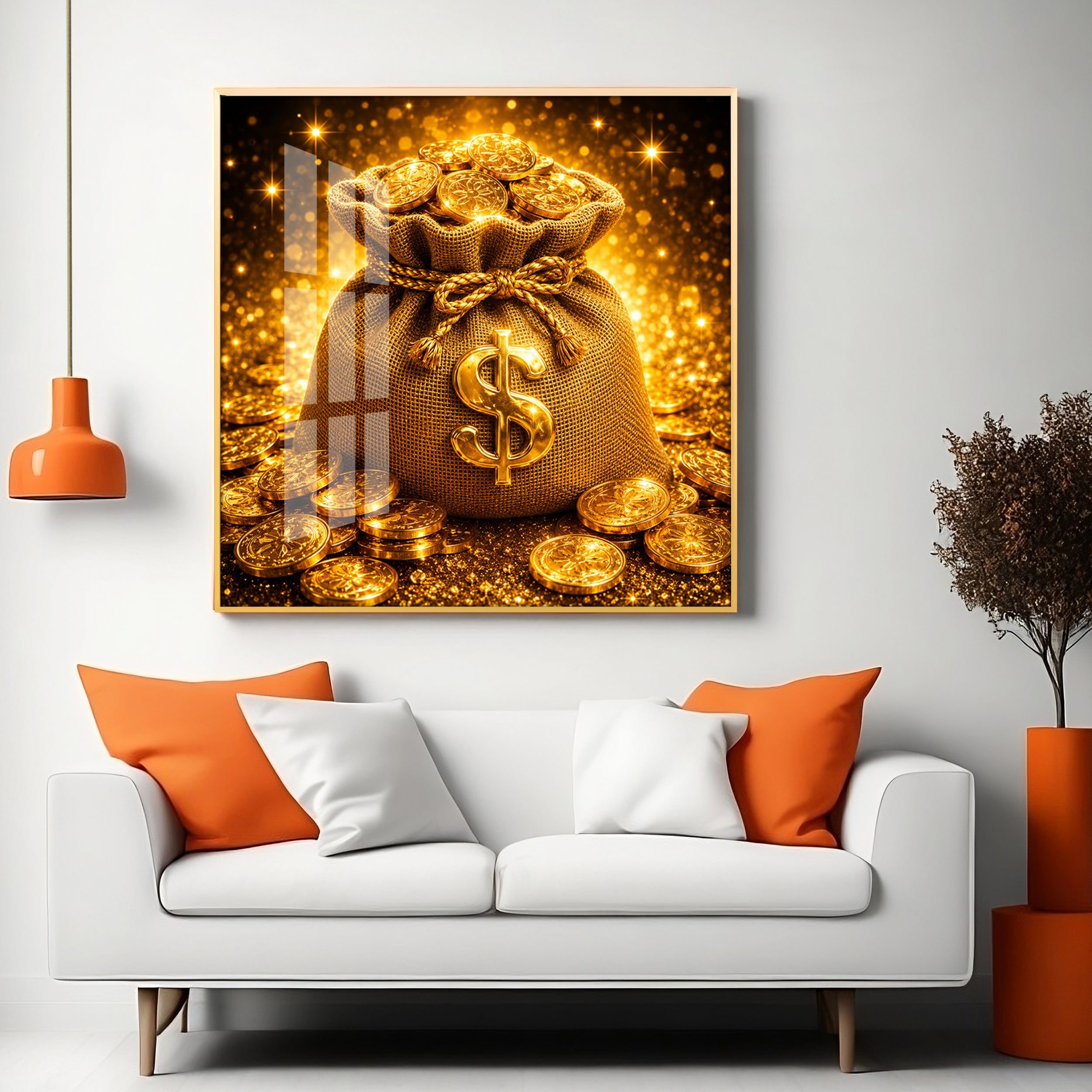 Golden Money Bag Premium Acrylic Square Wall Art