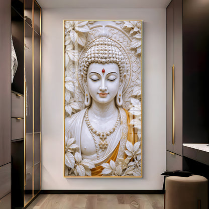 Meditating White Buddha Premium Acrylic Vertical Wall Art