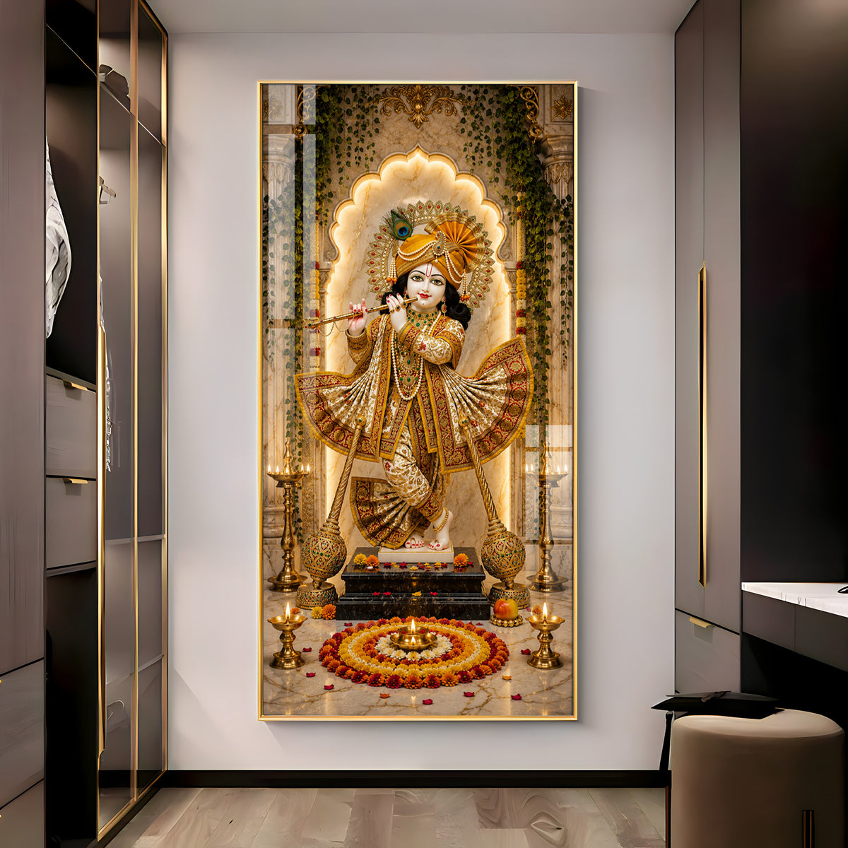 Lord Krishna Playing Flute Bansuri Premium Acrylic Vertical Wall Art