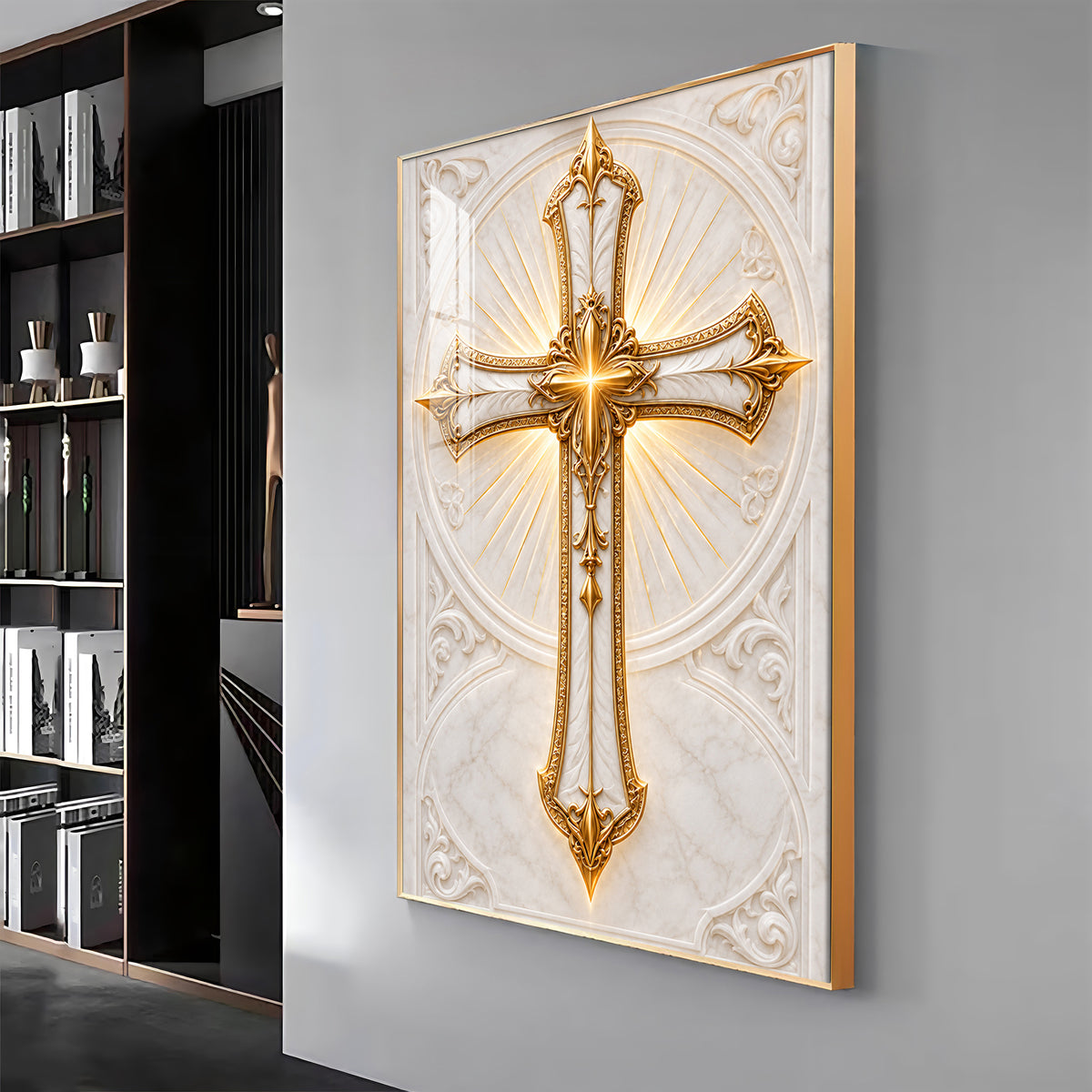 Golden Holy Cross Premium Acrylic Vertical Wall Art