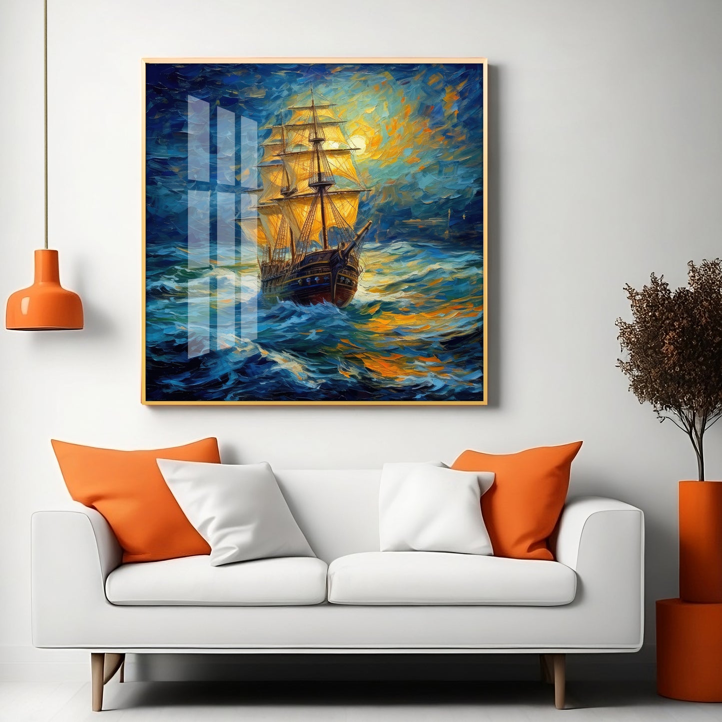 Vintage Sailing Ship Premium Acrylic Square Wall Art