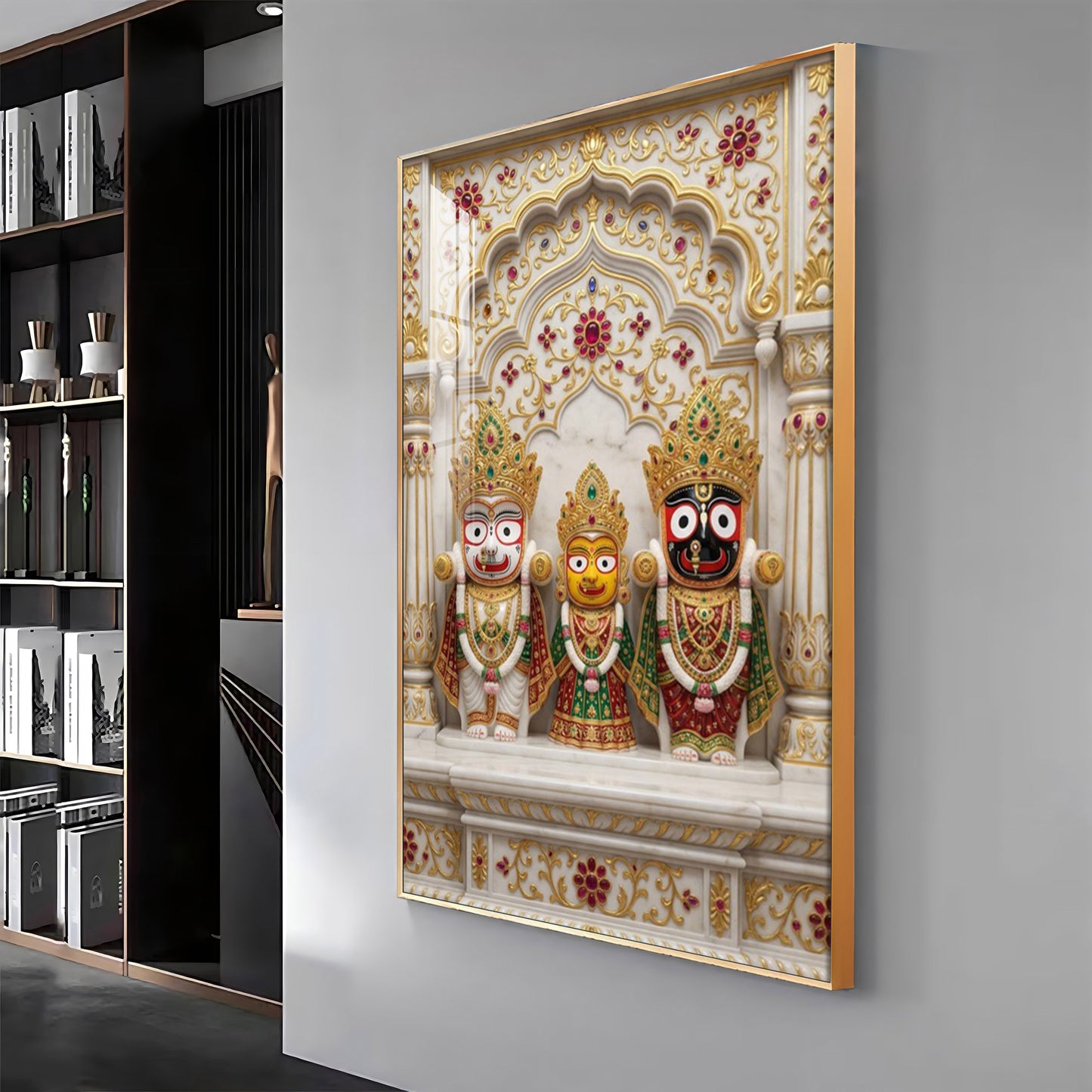 Divine Jagannath, Balabhadra and Subhadra Premium Acrylic Vertical Wall Art
