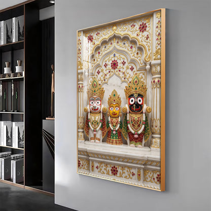 Divine Jagannath, Balabhadra and Subhadra Premium Acrylic Vertical Wall Art