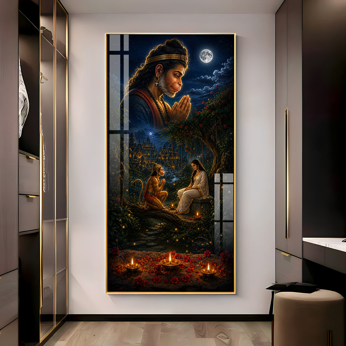Lord Hanuman & Sita Maiya Premium Acrylic Vertical Wall Art