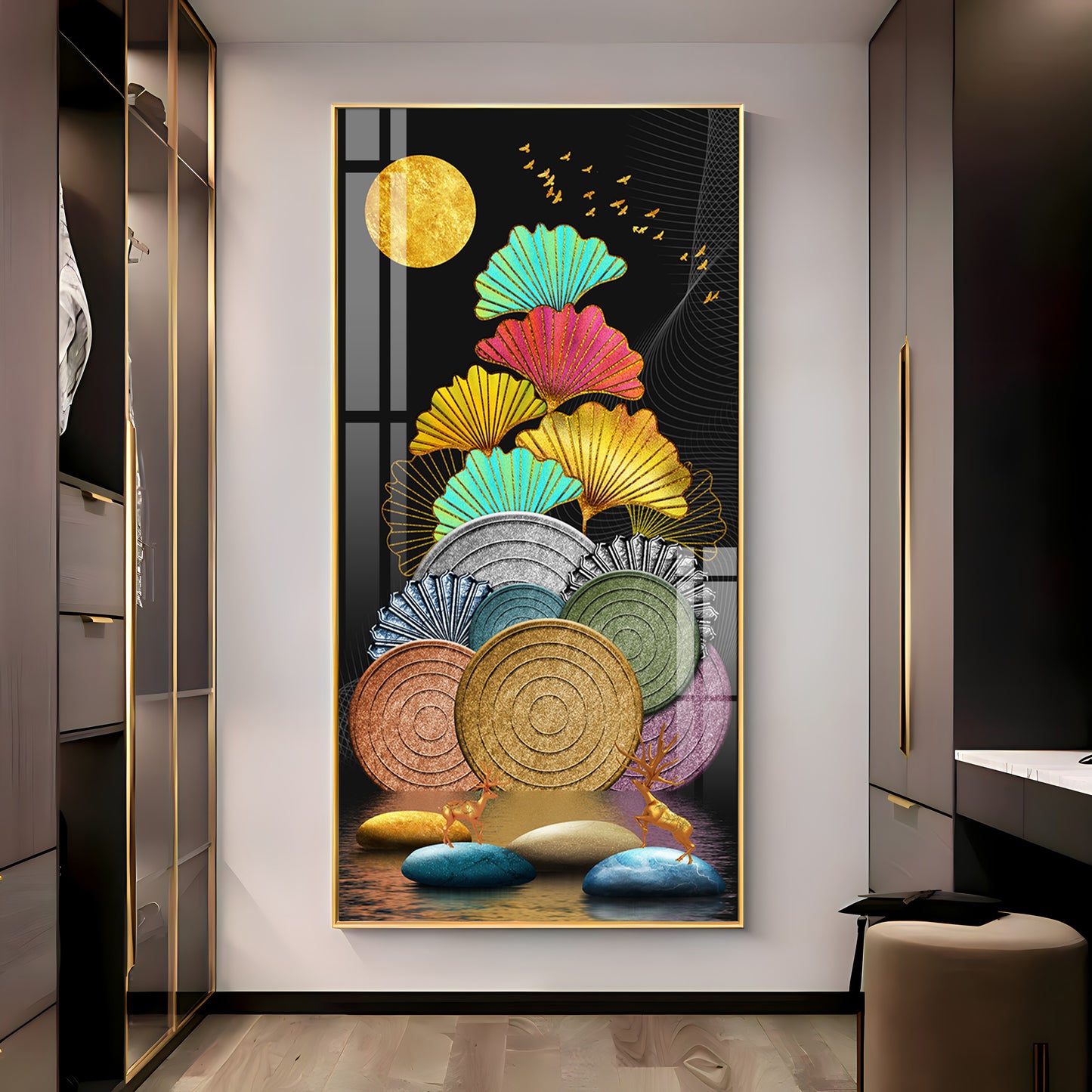 Multi Color Ginkgo Leaf Wall Premium Acrylic Vertical Wall Art
