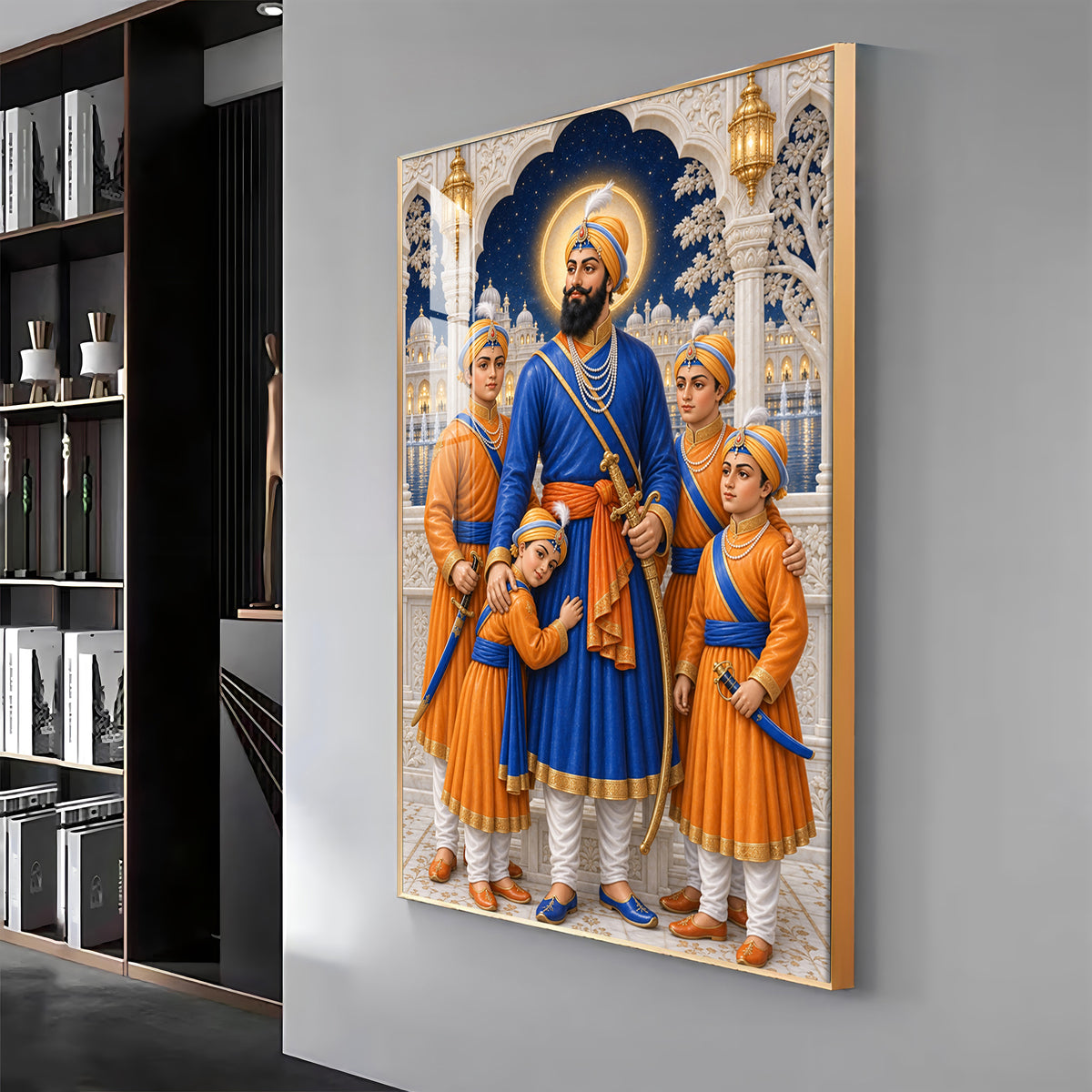 Guru Gobind Singh Ji With Sahibzade Premium Acrylic Vertical Wall Art