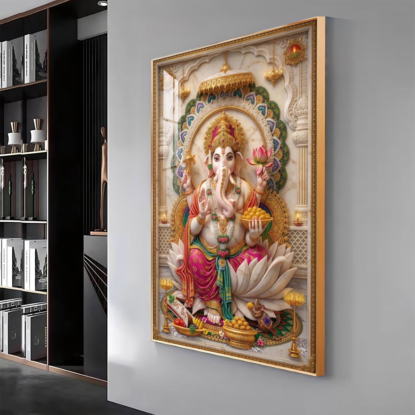 Shree Ganesh Blessings Premium Acrylic Vertical Wall Art