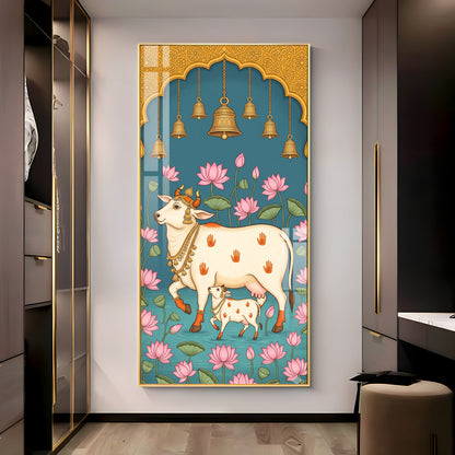 Pichwai Cow & Calf Premium Acrylic Vertical Wall Art