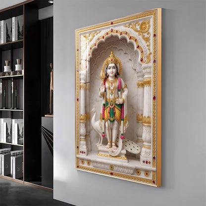 Lord Murugan With White Peacock Premium Acrylic Vertical Wall Art