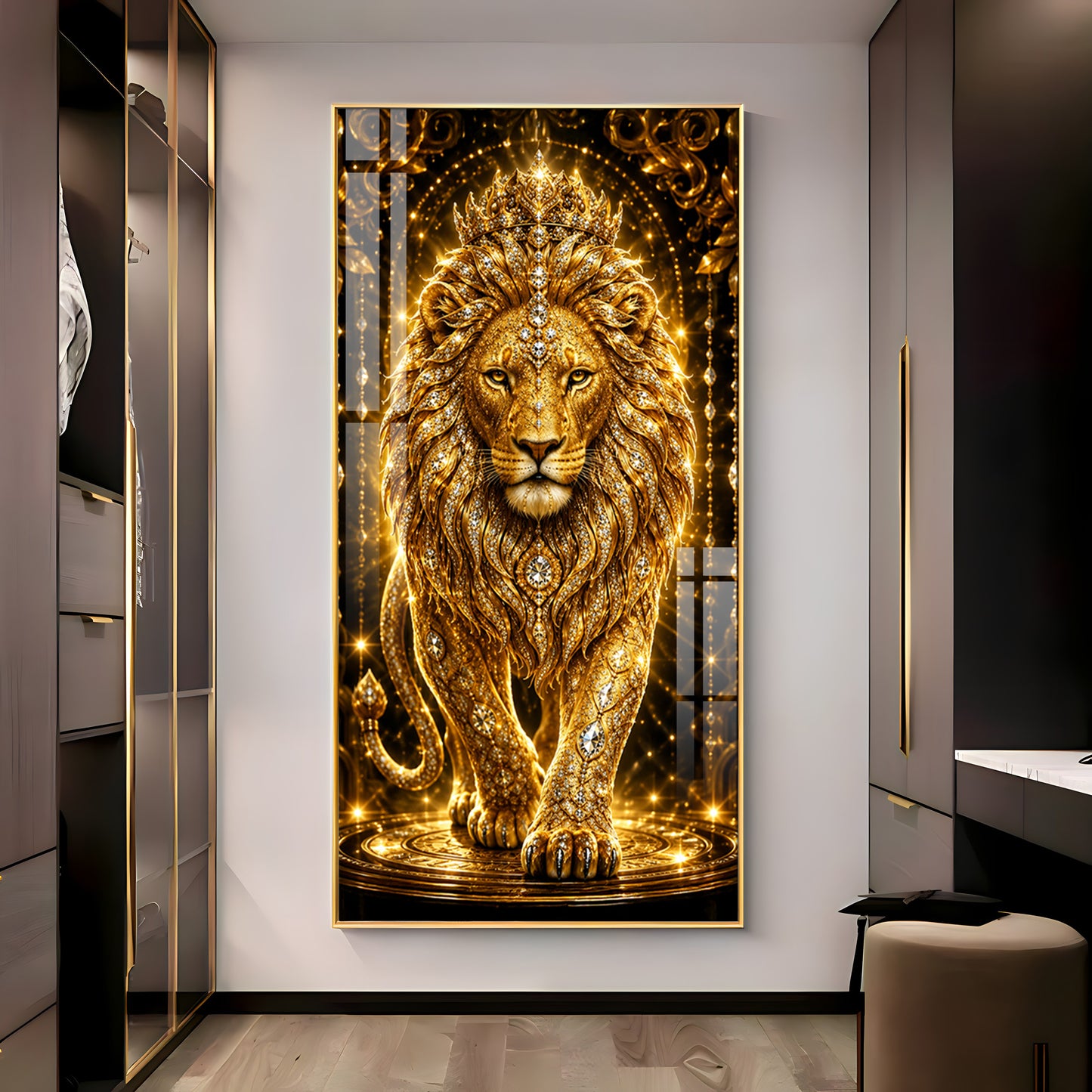 Golden Lion Premium Acrylic Vertical Wall Art