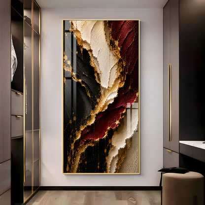 Luxurious Textured Abstract Maroon Black & Gold Premium Acrylic Vertical Wall Art