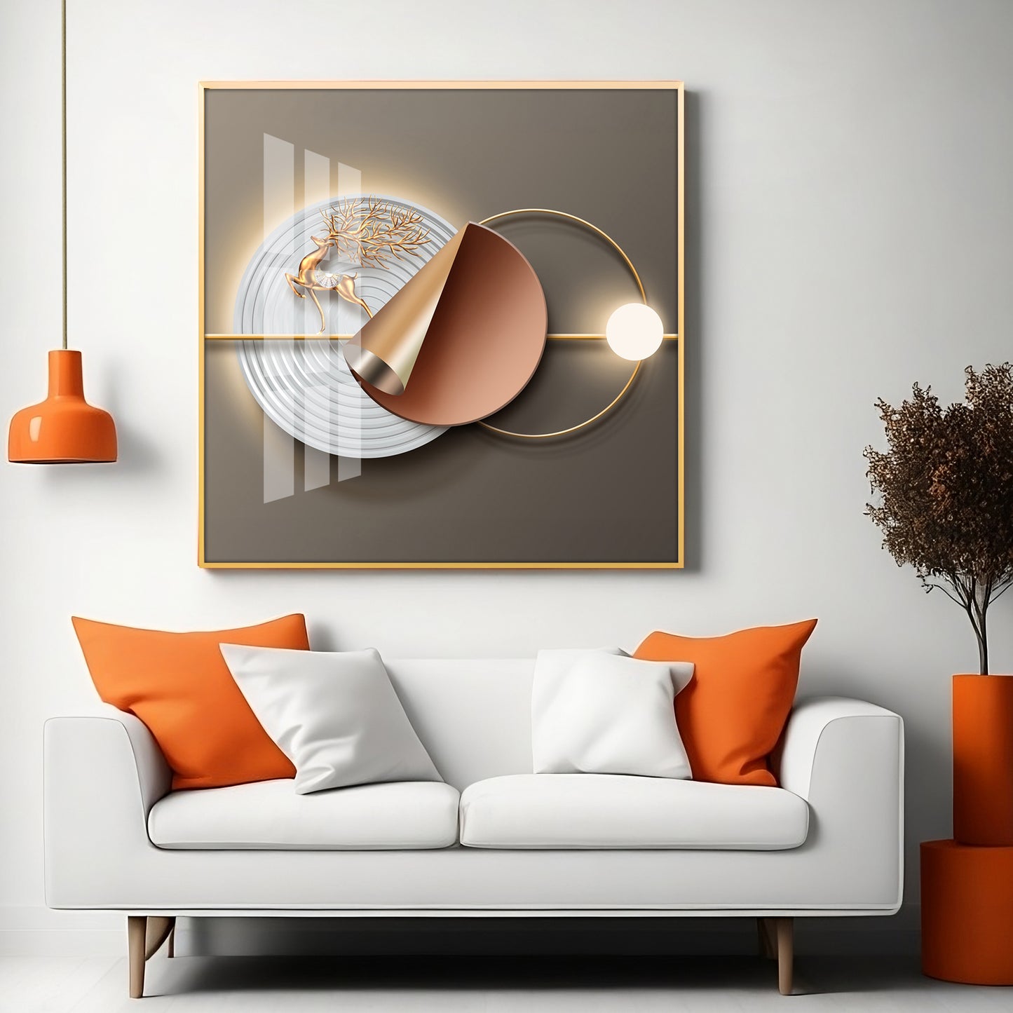 Gold Deer Modern Premium Acrylic Square Wall Art