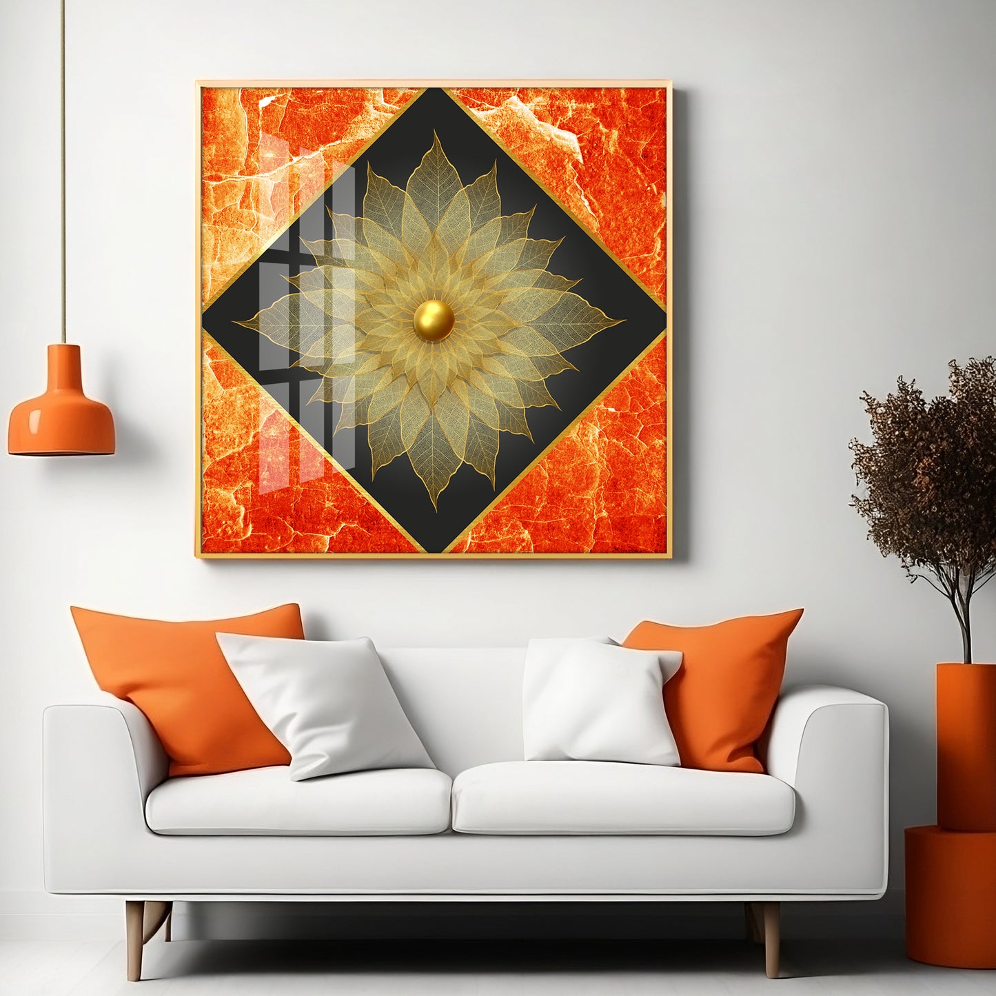 Gold Petal Flower Premium Acrylic Square Wall Art