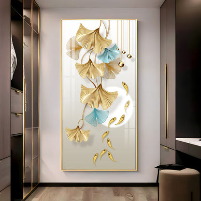 Golden Blossom Elegance Premium Acrylic Vertical Wall Art