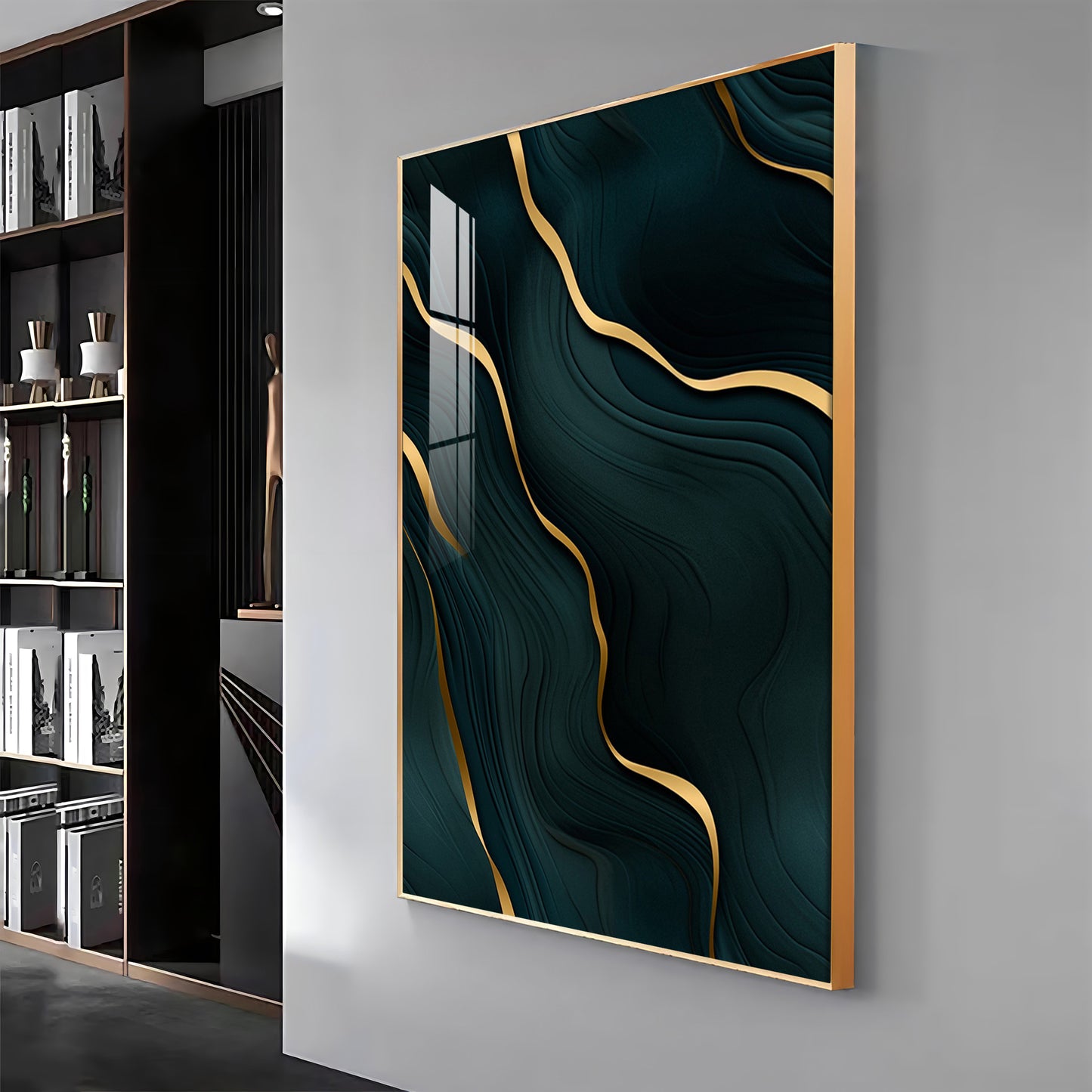 Golden Wave Fusion Premium Acrylic Vertical Wall Art