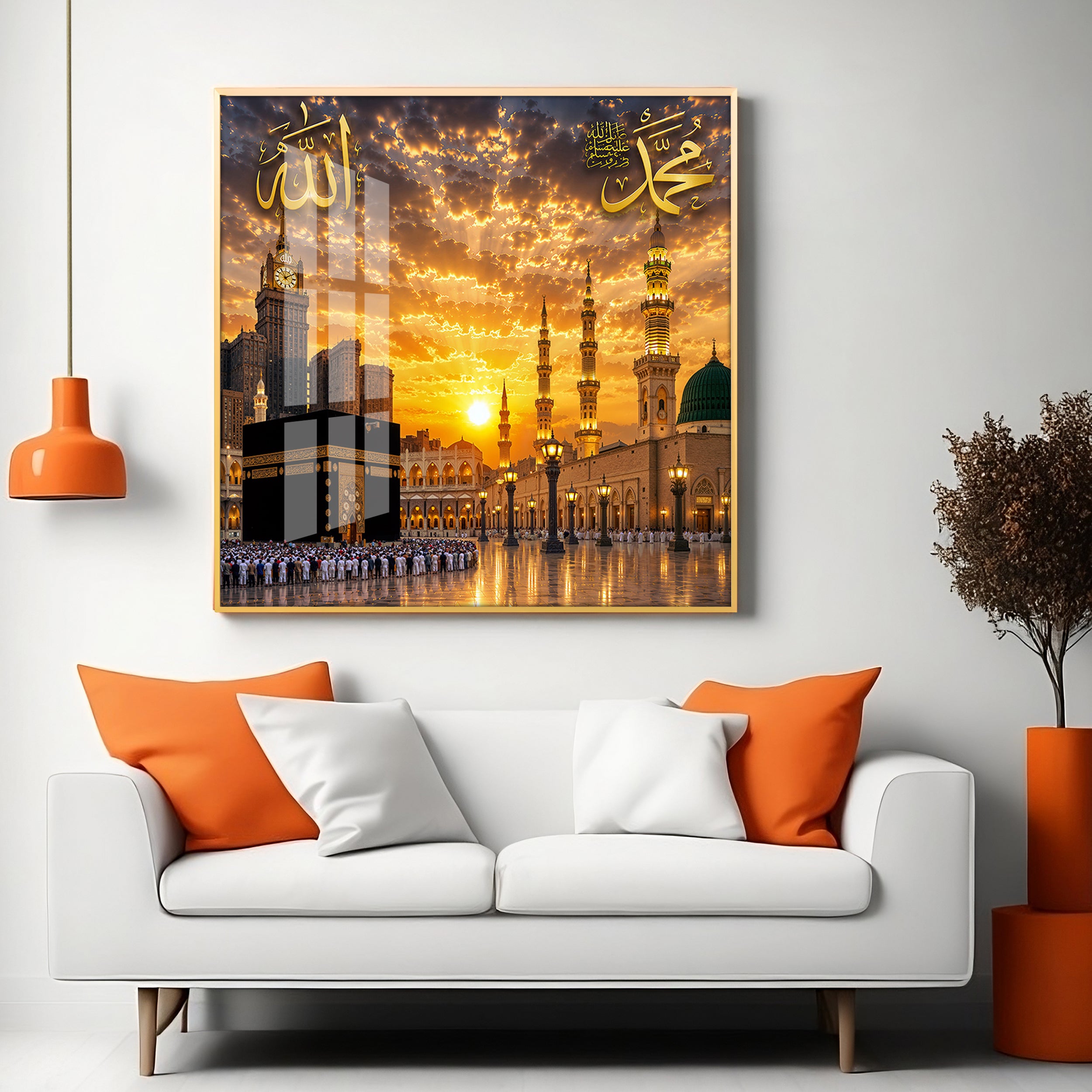 Holy Kaaba & The Prophet's Mosque Premium Acrylic Square Wall Art